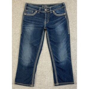 Silver Jeans Suki Surplus Capri Women's 28 Stretch Blue Denim Dark Wash 29x21